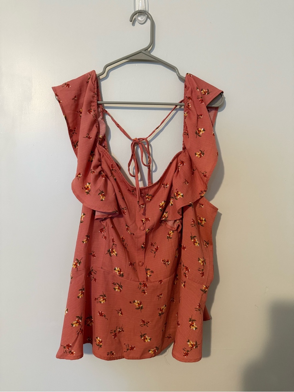 Zenobia Dusty Rose Floral Ruffle Tie-Back Top